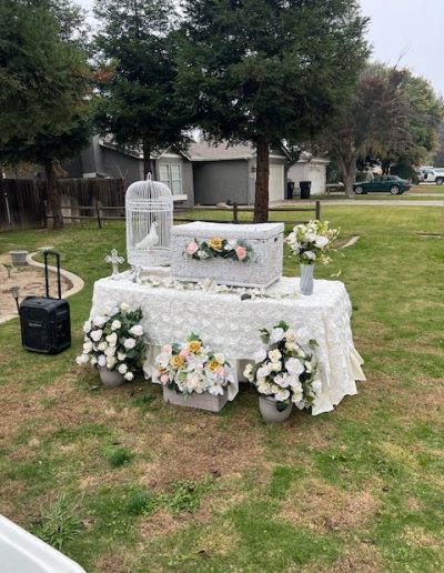 A wedding birdcage filled with white doves, ready to be released at the ceremony