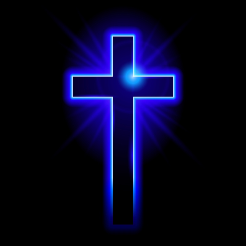 A symbol of hope and faith, represented by a luminous blue cross